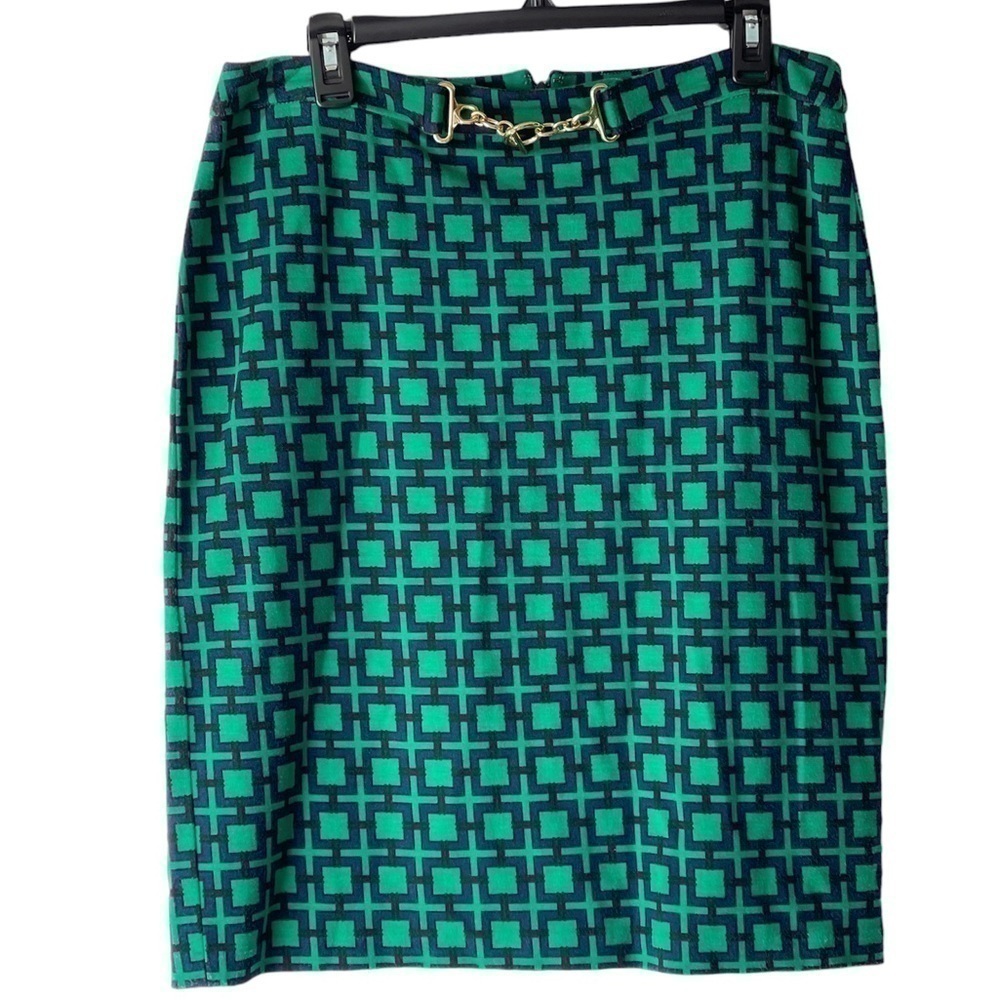 Talbots Black Green Plaid Geometric Skirt Short Mini Buckle Formal Skirt, Sz 8